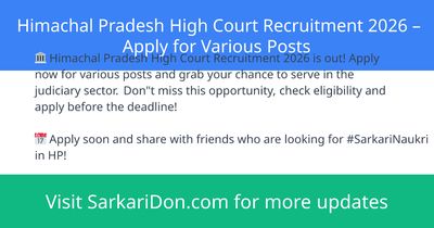 Himachal Pradesh High Court Recruitment 2026 Apply for Various Posts - Government Job Notification | SarkariDon