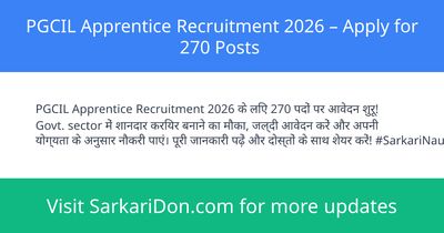PGCIL Apprentice Recruitment 2026 Apply for 270 Posts - Government Job Notification | SarkariDon