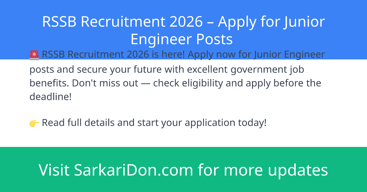 RSSB Recruitment 2026 Apply for Junior Engineer Posts - Government Job Notification | SarkariDon