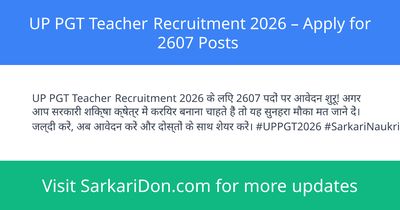 UP PGT Teacher Recruitment 2026 Apply for 2607 Posts - Government Job Notification | SarkariDon