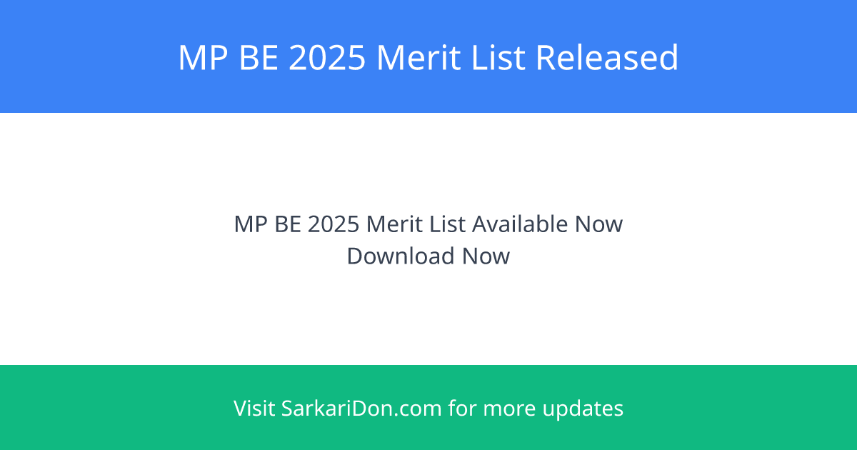 MP BE 2025 Merit List Released Seat Allotment Details - Sarkari Naukri Update | SarkariDon